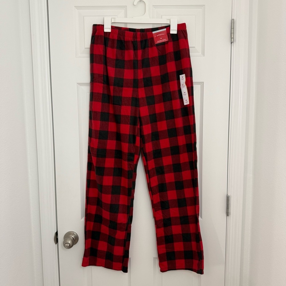 Wondershop Women’s Medium Fleece Buffalo Check Plaid Pull On Pajamas Red/Black